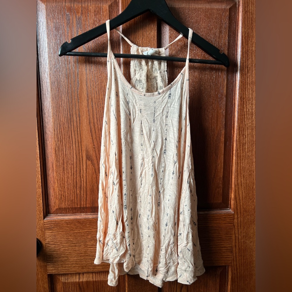 Boho Long peach sleeveless Tunic with lace detail and arrows